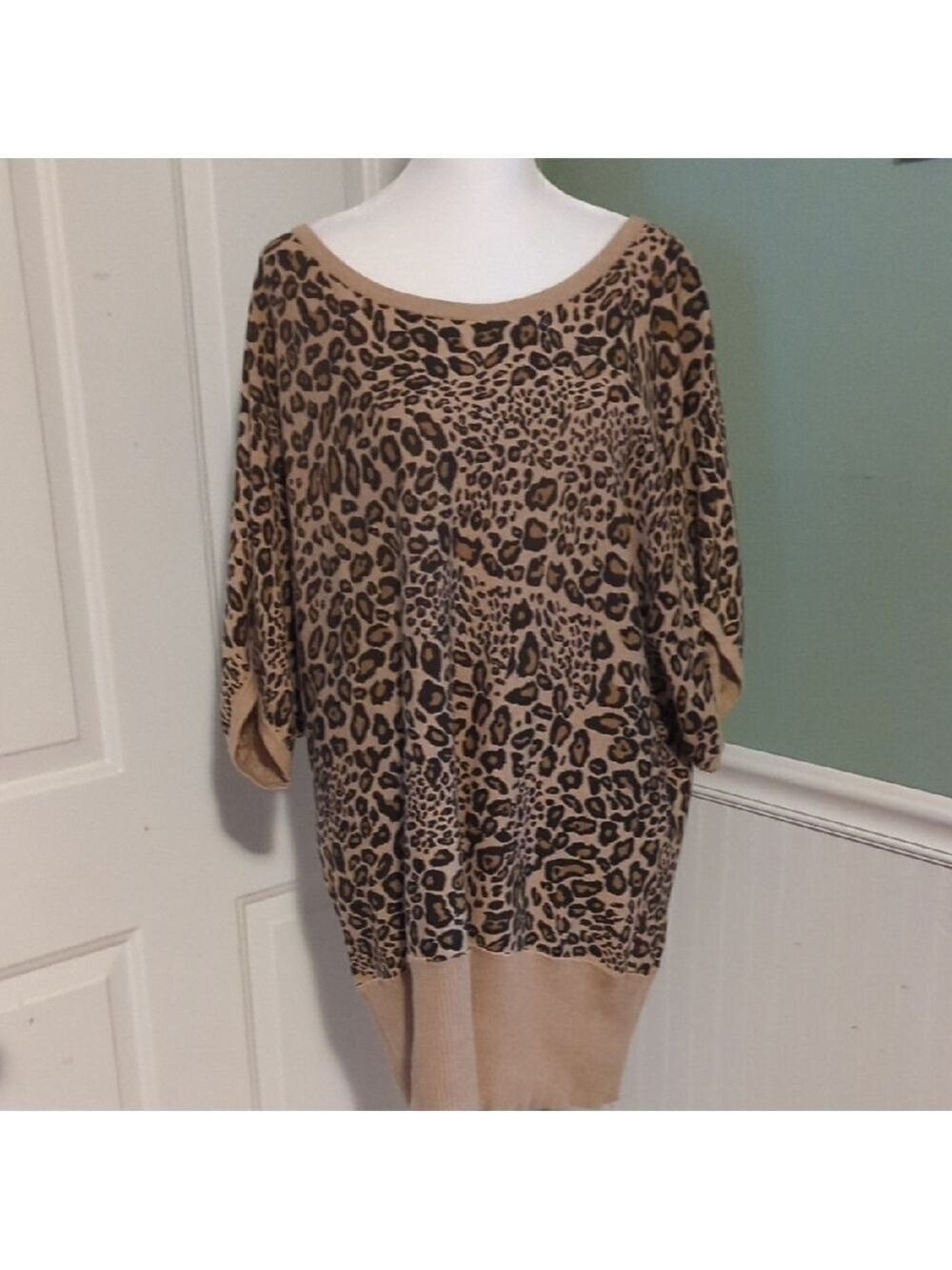 Worthington Tunic Dress Animal Print Short Sleeves Scoop Neck 2X